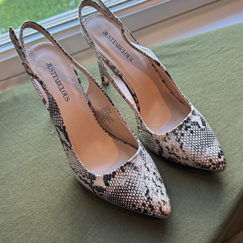 JustFab Black and White Snakeskin Heels